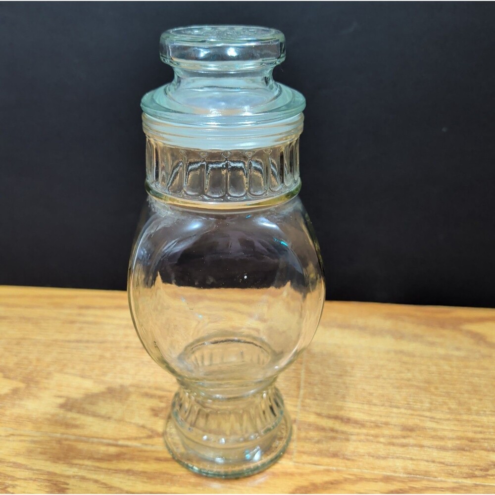 Vintage Clear Glass Apothecary Jar Lid Footed Fluted Urn Canister 10"